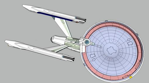 Notice the Gravity Wheel along the outer edge of the Saucer Hull. One G Gravity & room for 1,000 people! www.buildtheenterprise.org